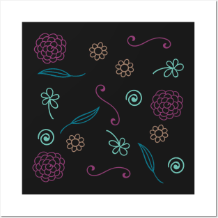 Floral Wine Pattern | Black Posters and Art